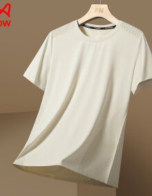 猫人（MiiOW）冰丝薄款短袖男士宽松透气圆领T恤2024夏季新款时尚百搭纯色上衣 A537-8915杏色 XL