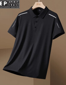 JEEP SPIRIT品牌冰丝短袖t恤夏季新款薄款休闲大码纯色透气速干Polo.衫男 黑色 M