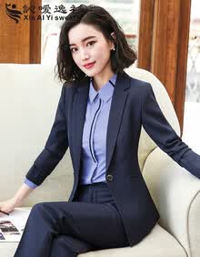 訫嗳逸衫职业装女装套装女时尚气质OL职业装正装西装工作服2019春秋冬季新款 单件-藏蓝色西服 M（建议体重90-100斤）
