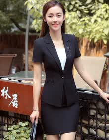 特洛曼黑色短袖西装套装女职业装气质韩版薄款2021年夏季女装西服两件套商务正装工作服XN926