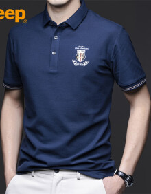 吉普（JEEP）短袖男士T恤夏季Polo商务休闲衫潮牌宽松凉感衣服男装 兰色 XL 