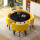 大理石纹路黑桌（镀金）+黄白双色皮椅