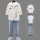 c101米白衬衫+短t恤+牛仔裤
