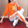 橙边白裤+橙色K印花卫衣 长袖套