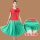 玫瑰花红色短袖+绿色中裙(带裤)