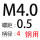 M4*螺距0.5*D4*50(钢用）