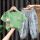 蓝花裤+绿色T恤(猫和爪)