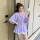 紫色(中袖)-短袖女雪纺衫