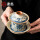 海棠茶盘(小)+米黄繁花盖碗+米黄繁花石瓢茶杯2个