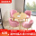 粉红皮椅+原木圆桌