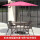 80水纹组装方桌+4椅+红中柱伞