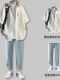 【两件套】白衬衫+松紧牛仔裤