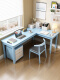 蓝色单桌+柜子+牛角椅