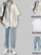 【三件套】白衬衫+短T恤+松紧牛仔裤