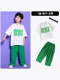 960白色T恤+699绿色长裤+H黑发带