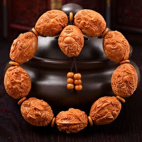 063800【即刻拍】橄榄核手串 十八罗汉  浮雕罗汉 南工大师朱红梅