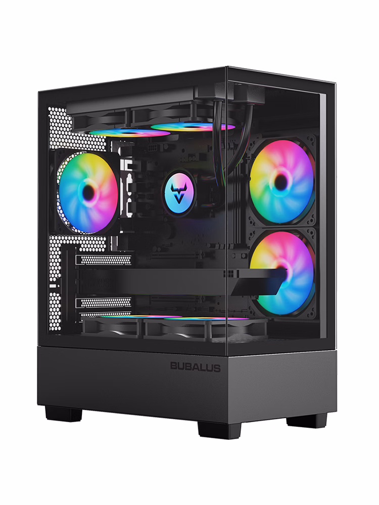 大水牛（BUBALUS）光之境黑色 无立柱海景房游戏电脑主机箱（全景钢化玻璃/M-ATX主板/240水冷/垂直风道）