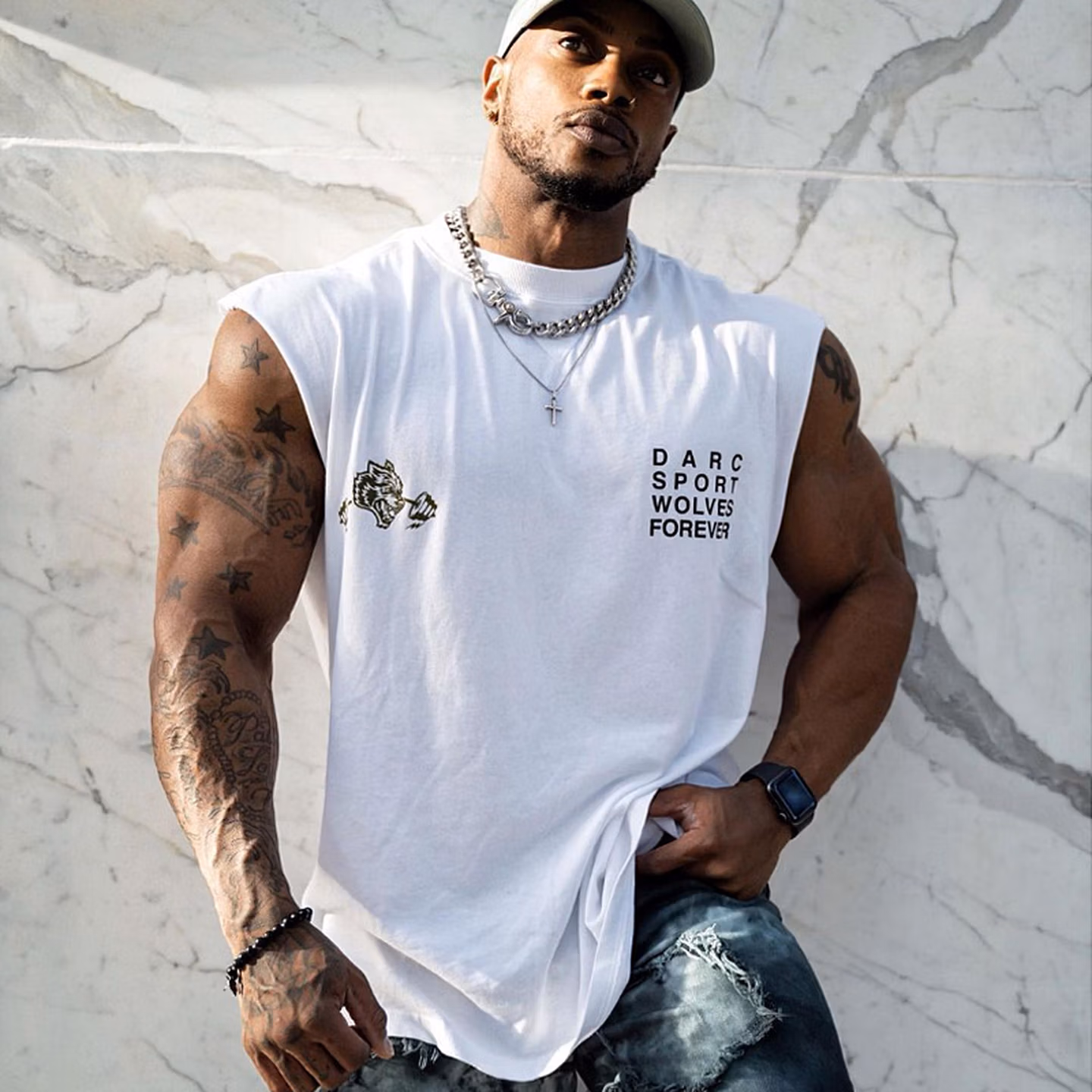 Muscle Fitness Summer Sports Casual Vest, Men's Trendy Brand Running Training Elastic Loose Basketball Sleeveless T-shirt_viptrois.com