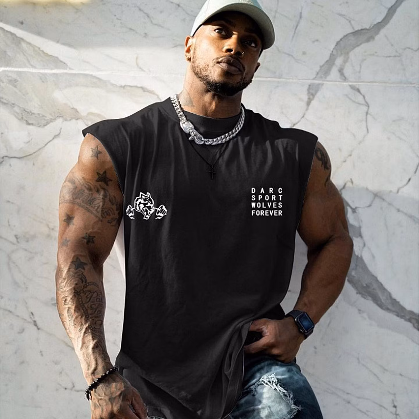 Muscle Fitness Summer Sports Casual Vest, Men's Trendy Brand Running Training Elastic Loose Basketball Sleeveless T-shirt_viptrois.com