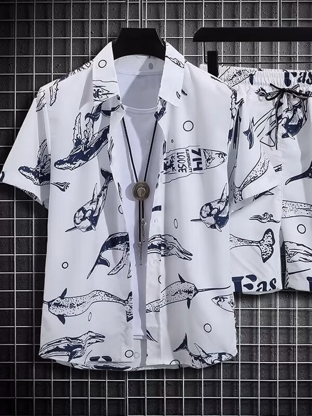 Casual Printed Shirt Men's Summer Beach Shorts Short-sleeved Two-piece Suit Loose Trend Handsome Hawaiian Vacation Shirt Men_viptrois.com