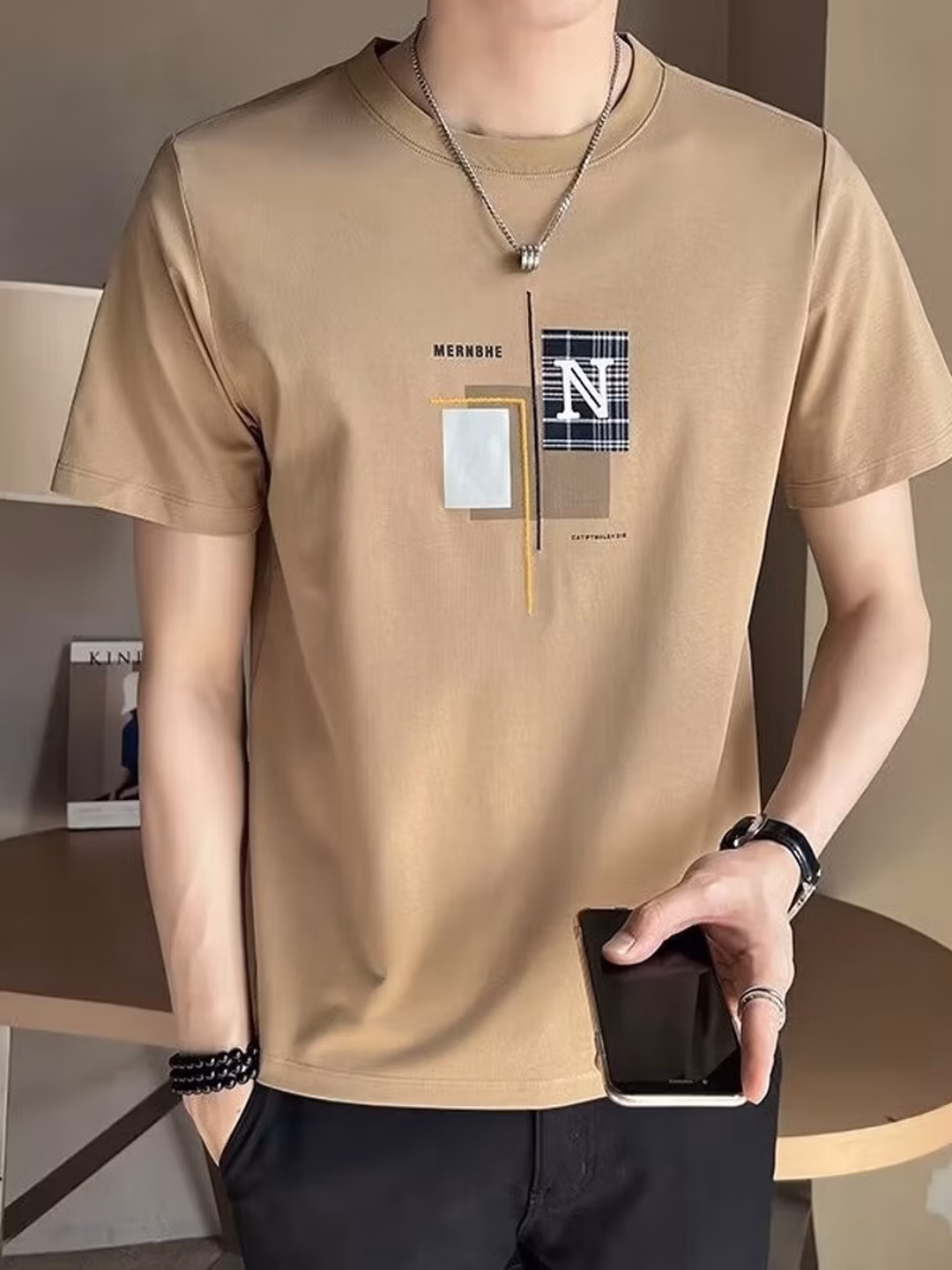 Gradually Change Short-sleeved T-shirt Men's Summer New Loose Half-sleeved Thin Trendy Brand Boys Round Neck Bottoming T-shirt On Clothes 836 Gray 3XL_voghion.com