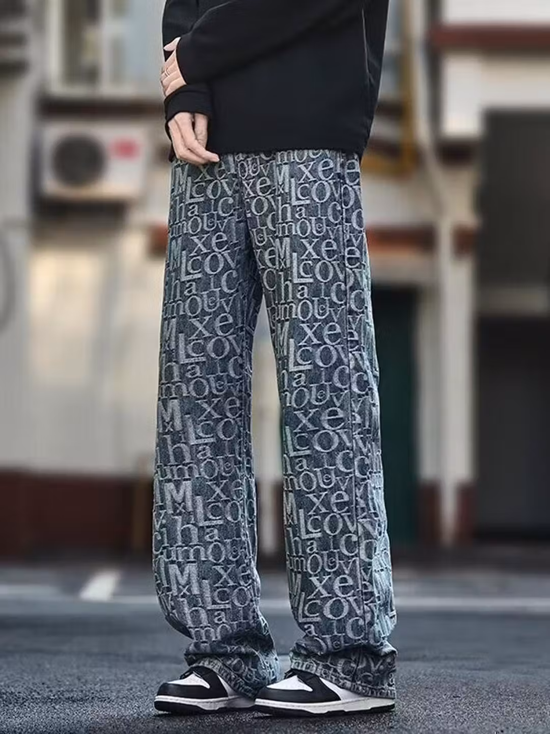 Amerikai stílusú retro férfi farmer jacquard abc mintával_voghion.com