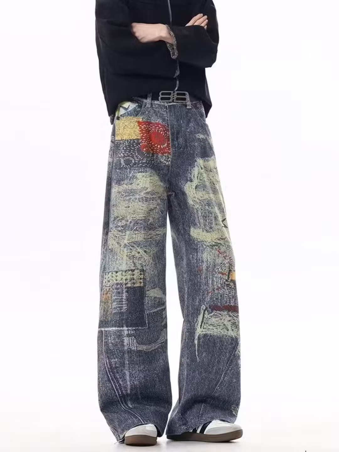 Herren Jeans Im American Retro Stil Tie-dye Weites Bein_voghion.com