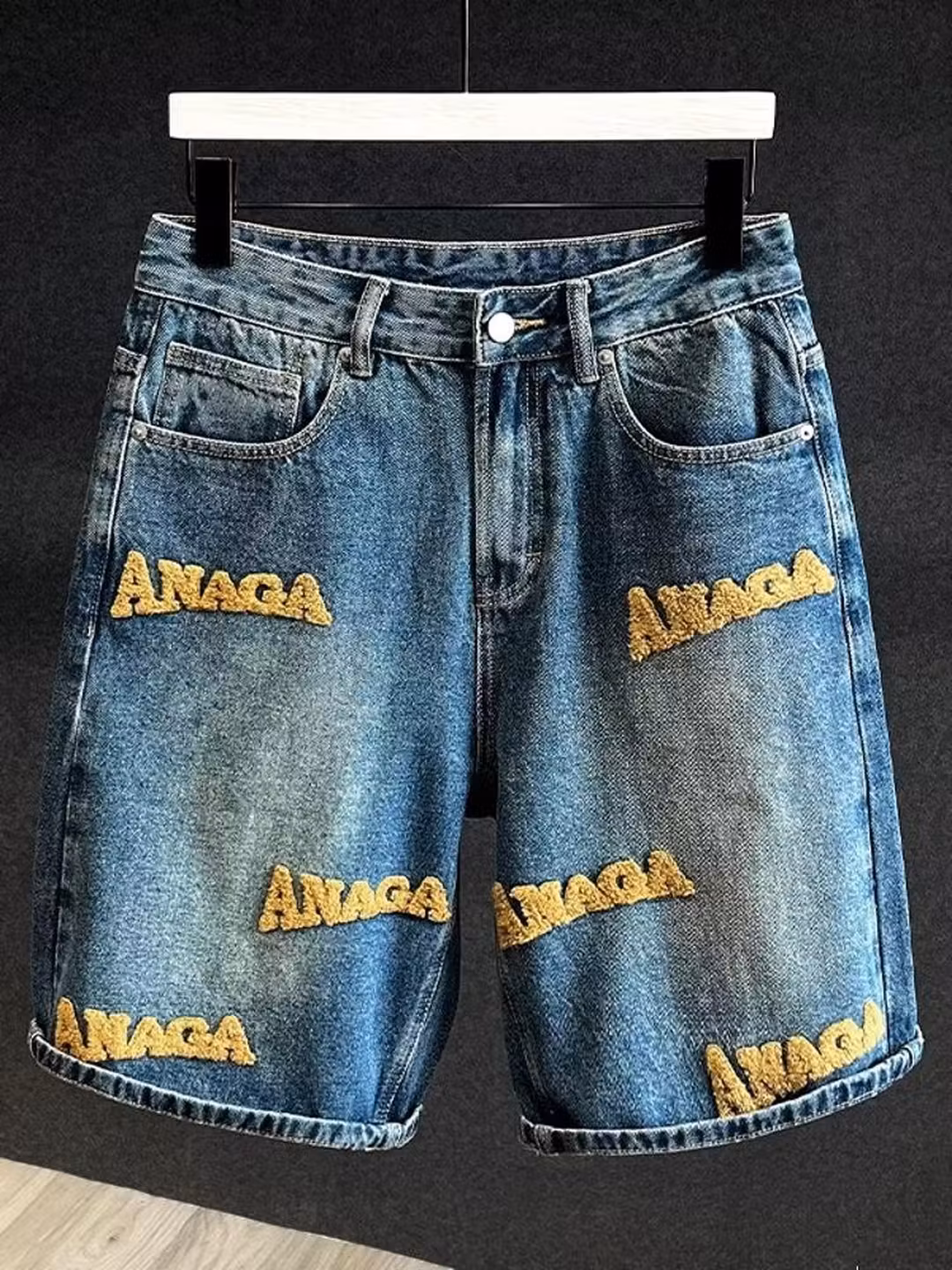 Letter Embroidered Denim Shorts Men's 2026 Summer American Loose Casual Pants Teen Student Five-point Pants, Blue 28_mkmklike.com