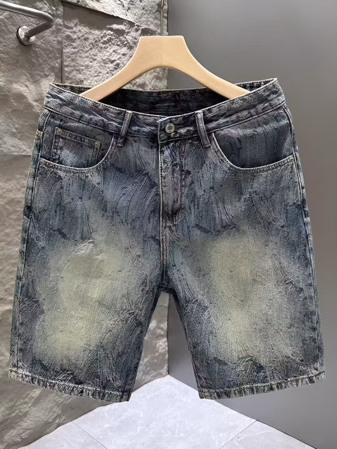 High-end Denim Shorts Men's Trendy Brand American Thin Five-point Pants 2026 Summer New Men's Casual Half Pants, Blue 28_mkmklike.com
