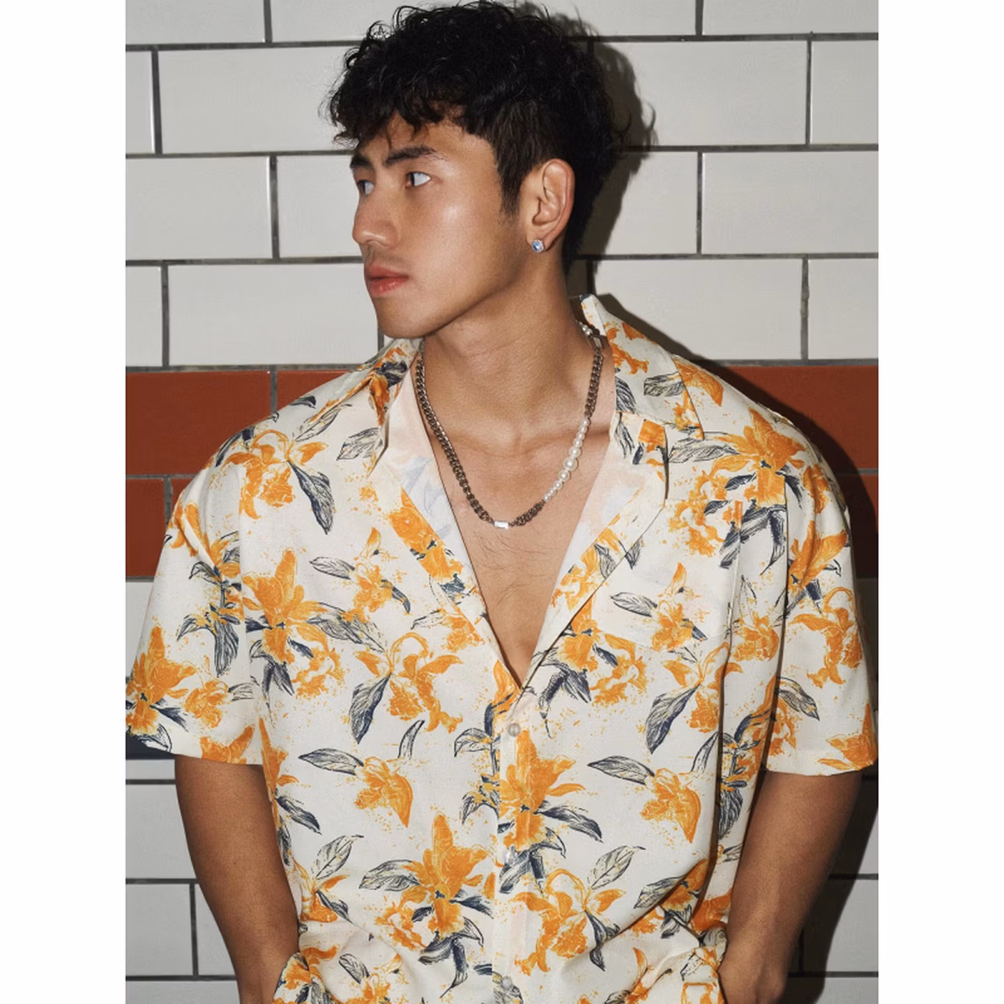 Casual Loose Retro Men's And Women's Short Sleeve Trend Shirt Hawaiian Summer Beach Couple Shirt, Orange M Recommended 95-55 Kg_viptrois.com