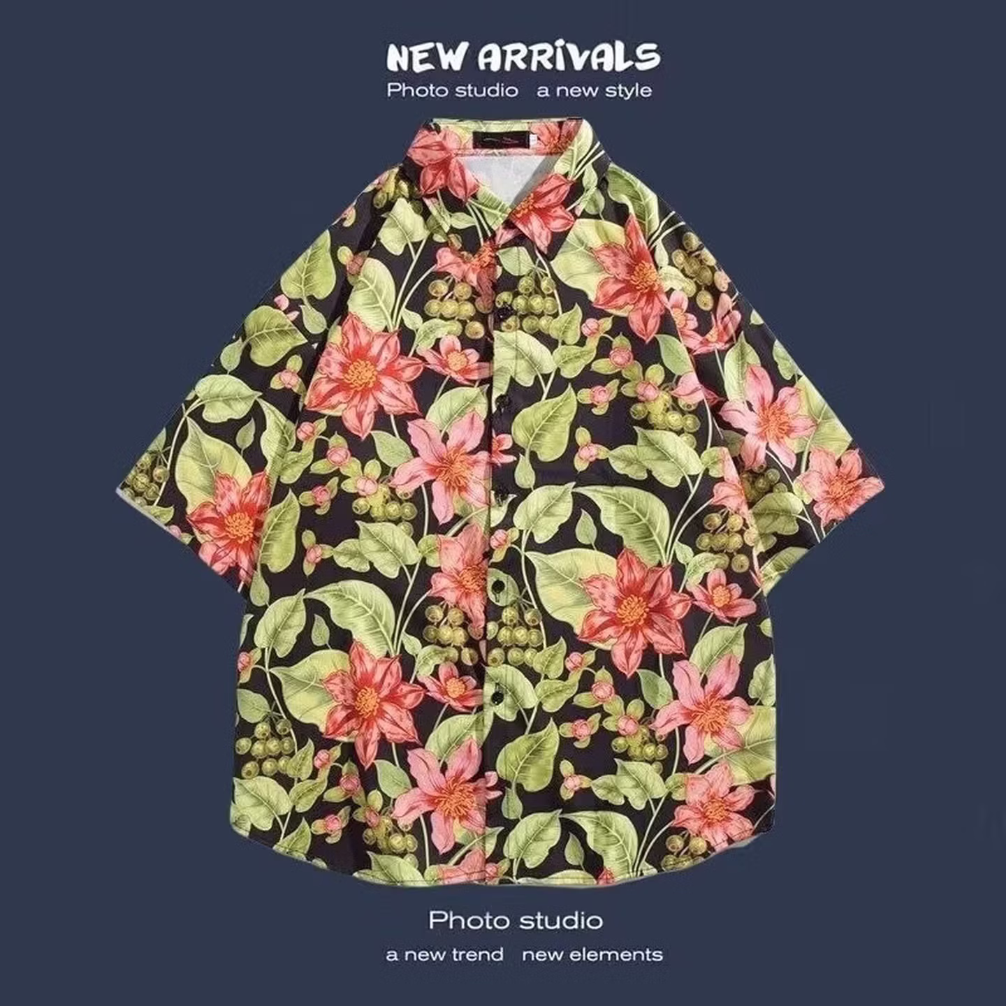 Short Sleeve Flower Shirt Hainan Island Beach Port Style Sanya Xia Wei Style Thailand Tourism Male Couple Casual Loose Jacket, Black XL_viptrois.com