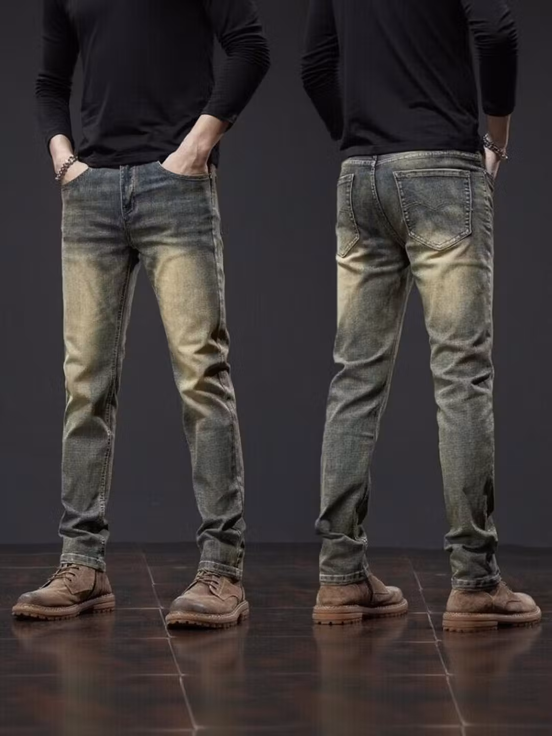 High-end Retro Jeans Men's 2026 New Yellow Mud Dyed Washed Old Casual Pants Straight Slim-fitting Pants, Blue 28_viptrois.com