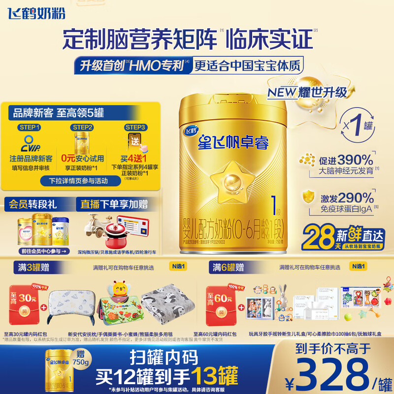 �ɺ��Ƿɷ�׿�����HMO Ӥ���䷽�̷�1��(0-6����)750g 28������ֱ�� 308Ԫ