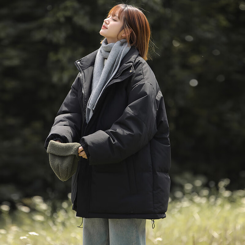 【旗舰店】蕉下森林 情侣款潮牌加厚立领棉服 黑色 M （100-130斤）