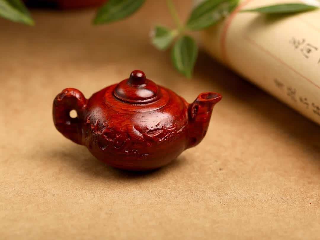 文玩收藏 趣味生活 小叶紫檀茶壶把件