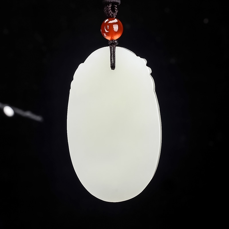 和田玉白玉龙牌吊坠 生肖龙吊坠男款玉石玉牌挂件送证书