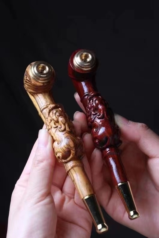 文玩收藏 趣味生活 血檀虎皮檀貔貅烟斗单支