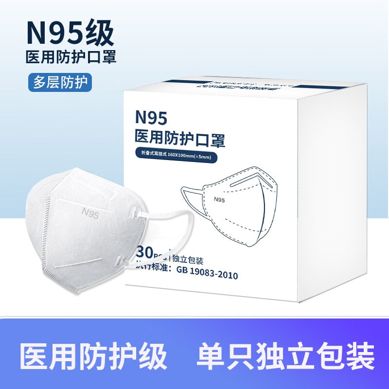 【29.9到手60只】医用N95独立包装口罩 60只