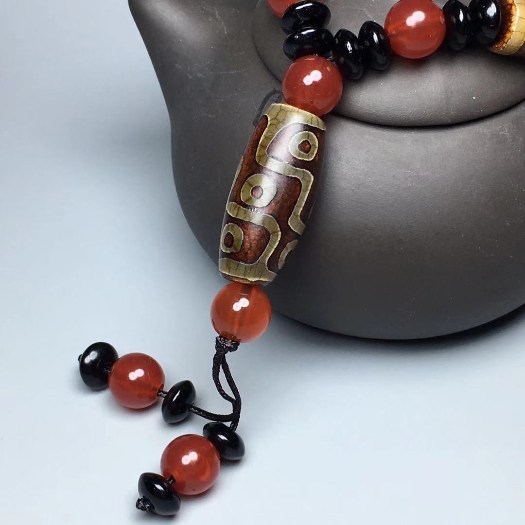 玛瑙天珠项链三眼九眼藏式佛珠