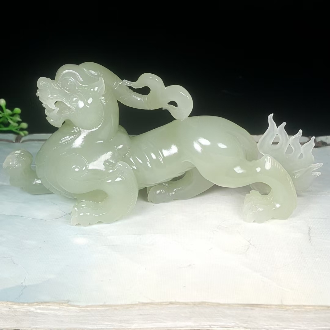 和田玉青海料财源滚滚貔貅把件摆件