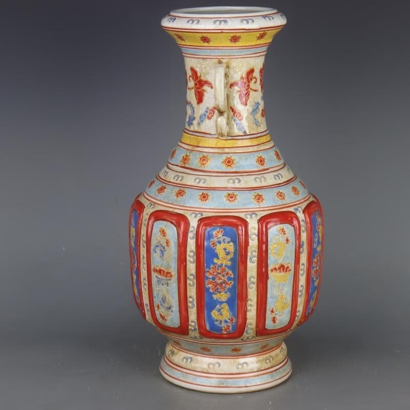 夜光瓷粉彩福寿花纹瓷王瓶家居摆件