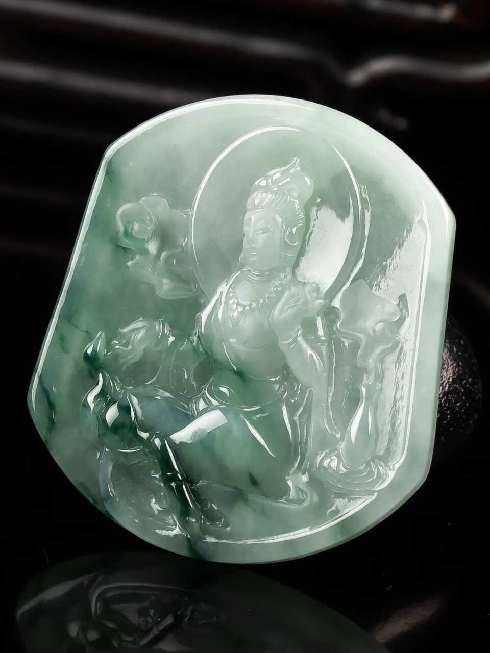 【珠宝严选】晟辉珠宝翡翠飘花大势至菩萨吊坠玉石挂件附证书29.