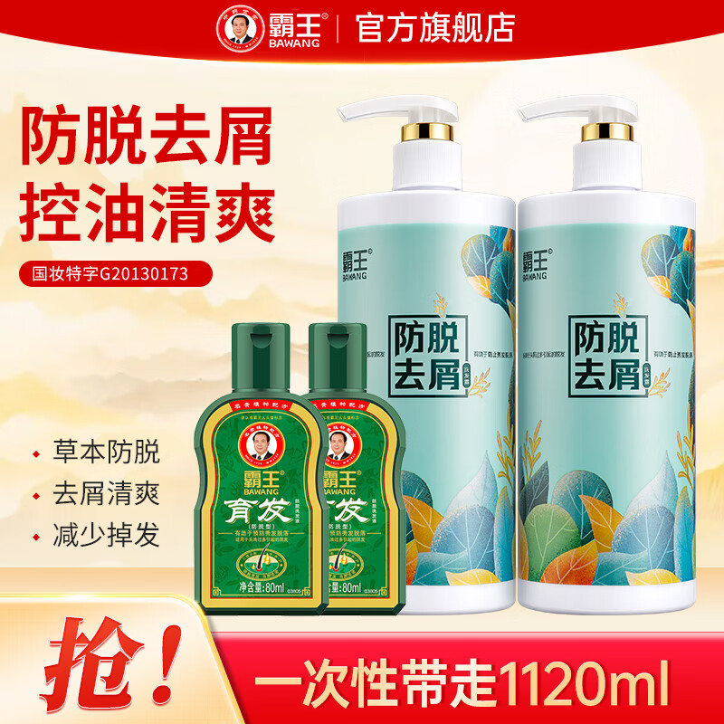 霸王（BAWANG）去屑止痒 防脱洗发水480ml*2+育发80ml*2