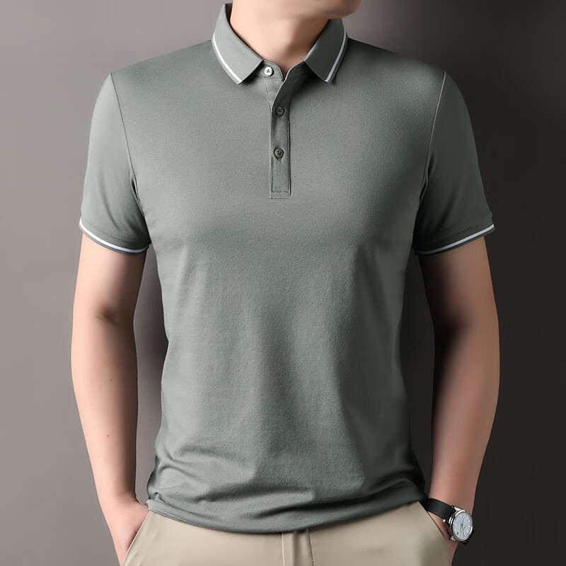 雅鹿男装含桑蚕丝Polo衫男2025夏季新款翻领商务休闲冰凉感男士上衣 灰绿 4XL （建议190-205斤)