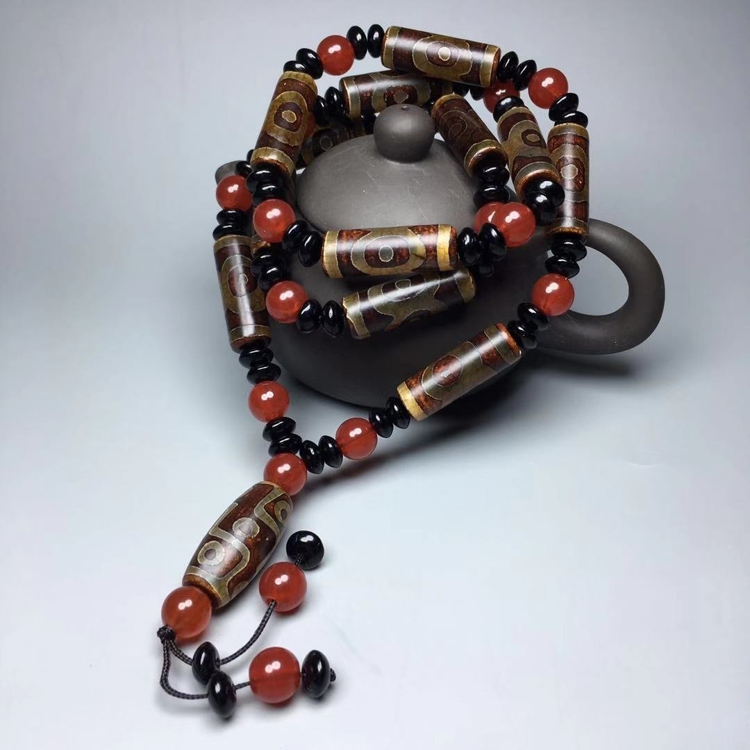 玛瑙天珠项链三眼九眼藏式佛珠