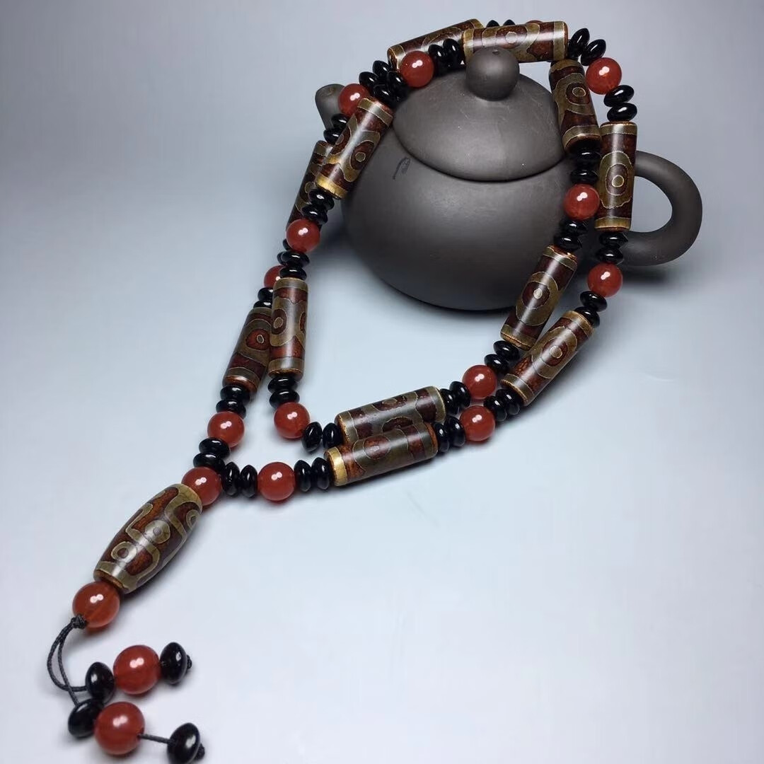 玛瑙天珠项链三眼九眼藏式佛珠