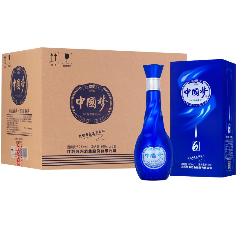 【旗舰店】中国梦浓香型52度白酒  500ML*6瓶