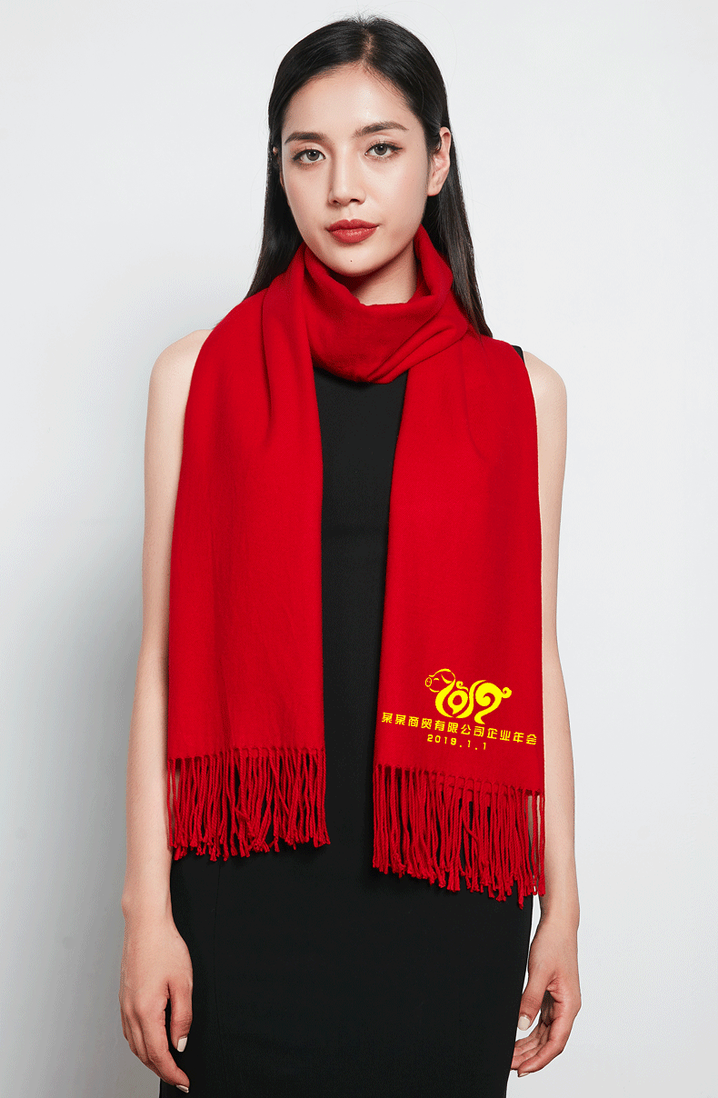 北极绒 大红围巾年会聚会冬季韩版保暖中国红本命年围脖围巾印制定制