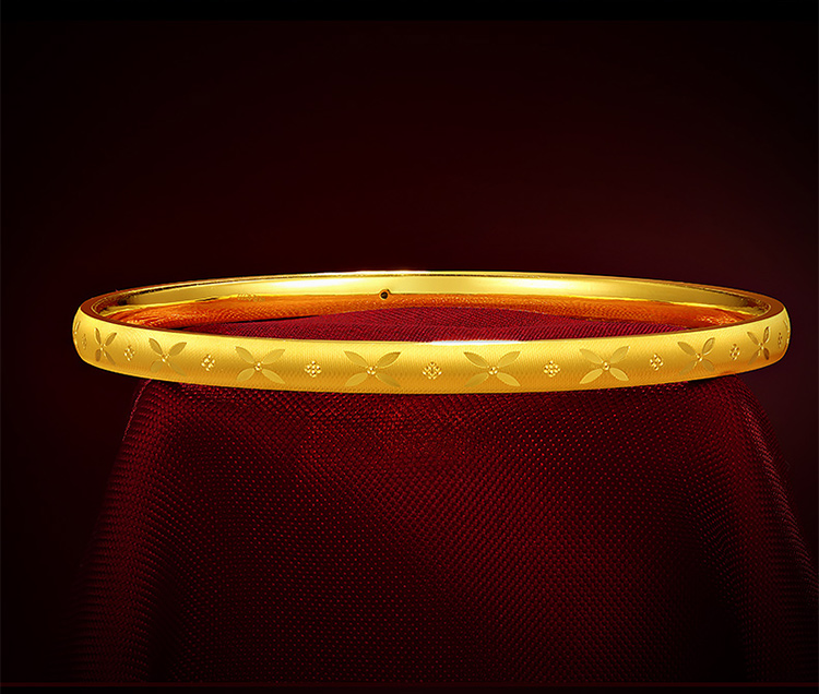 汉秀 三生三世黄金手镯 足金四叶草手环系列女款简约款 送老婆送妈妈