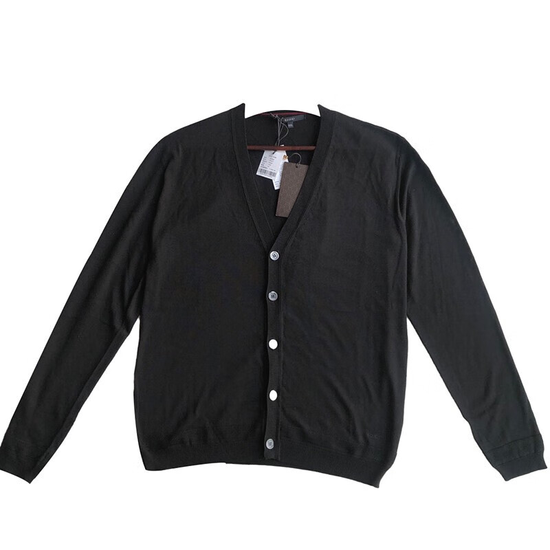 【奢】gucci/古驰黑色桑蚕丝开衫男士针织衫/毛衣 bi礼物 黑色 xxl码